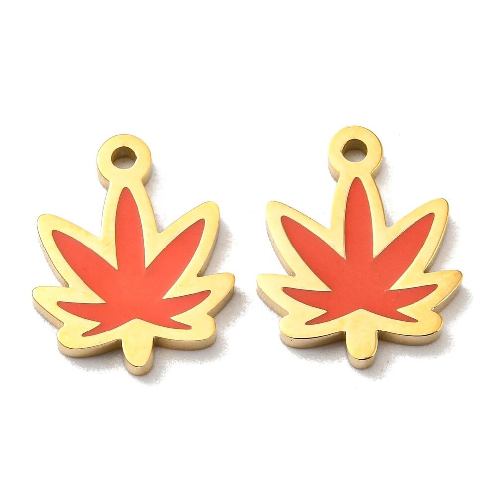 8407 10 Pcs 304 Stainless Steel Maple Charms Autumn Fall Leaves Charms